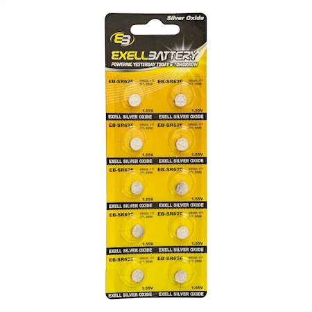 Exell Battery 10pk Exell Silver Oxide 1.55V Watch Battery Replaces SR66 377 EB-SR626